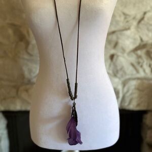 Long Necklace- Purple Feathers